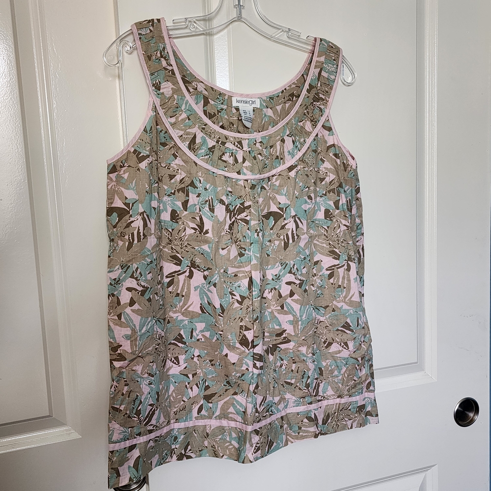 Kensie Girl Tropical Print Tank Top - Pink and Green